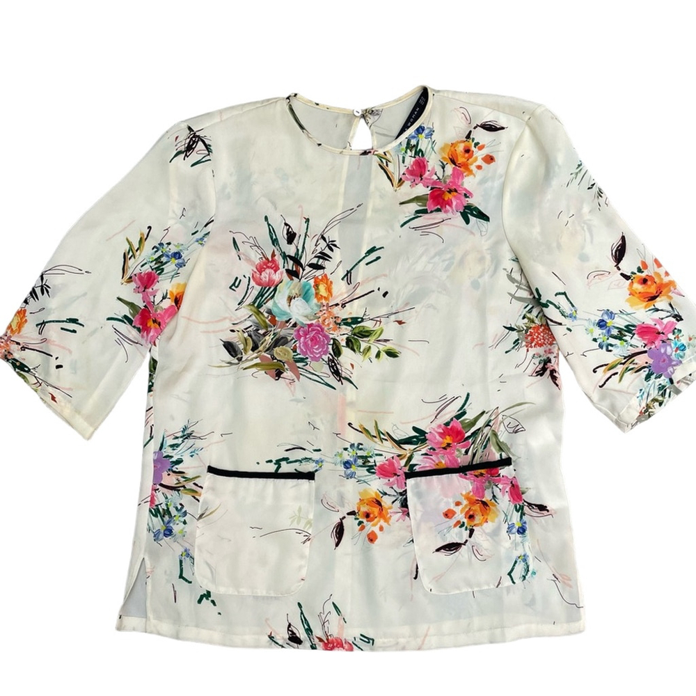 zara Floral Print Blouse with Pockets xs